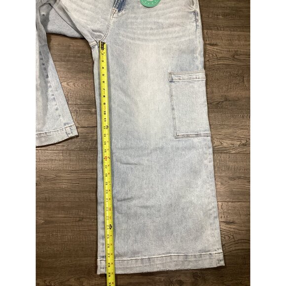 Blakeley Womens Light Wash Blue Denim Wide Leg Cargo Pants 4X Strachey FIT  NWT - Picture 6 of 10